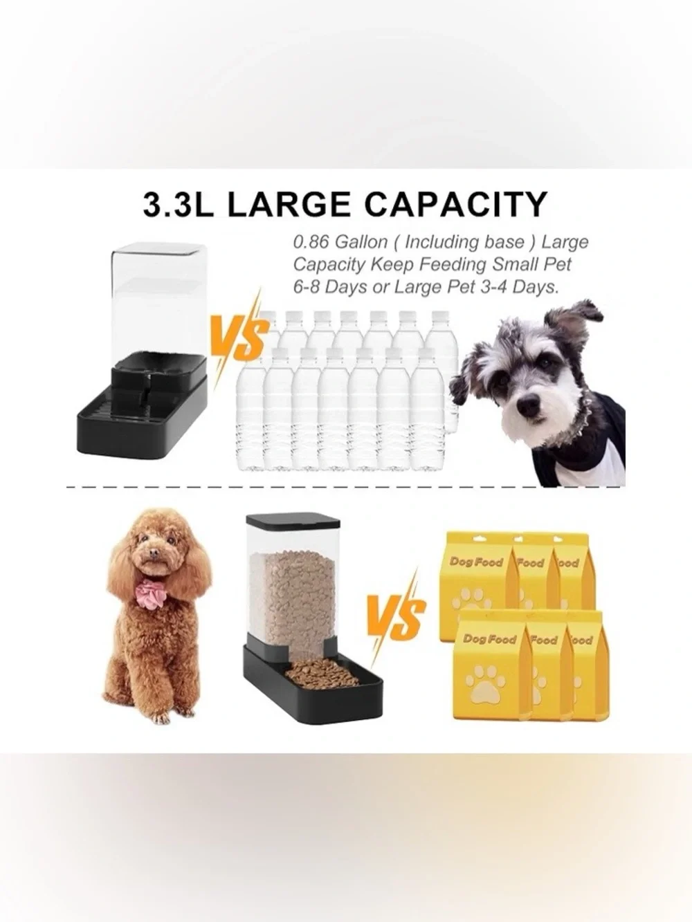 Automatic Cat Feeder and Water Dispenser in Set with Pet Food Bowl,(3.3L,Black)